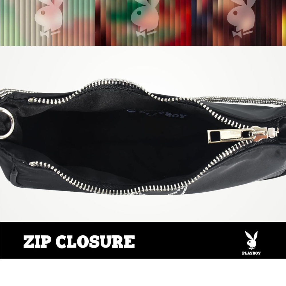Playboy bunny handbag with rhinestone bunny and strap - Picture 10 of 16